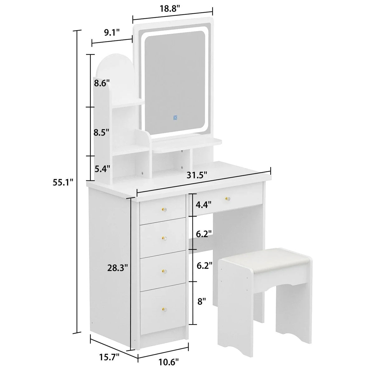 Makeup Vanity Set Table With LED Light &Mirror & Stool