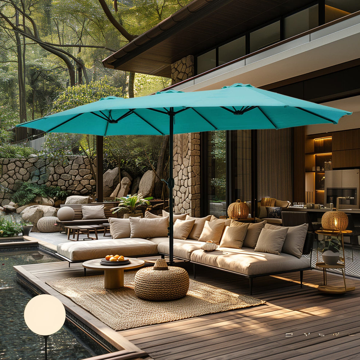 MAISON ARTS 15ft Double-Sided Patio Extra Large Twin Umbrella with Base Included