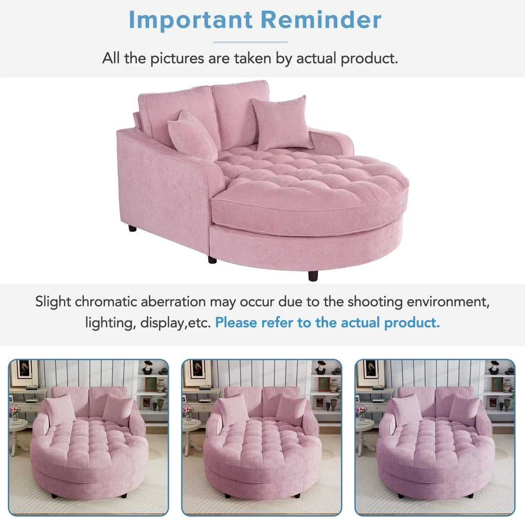 Chenille Chaise Lounge Sofa Bed, Upholstered Sofa Couch with Tufted Backrest and 2 Detachable Pillows for Living Room