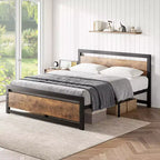Heavy Duty Bed Frame with Headboard and Footboard, Metal Platform with 13.8 Storage, Noise Free & Tool-Free Assembly, Vintage Brown