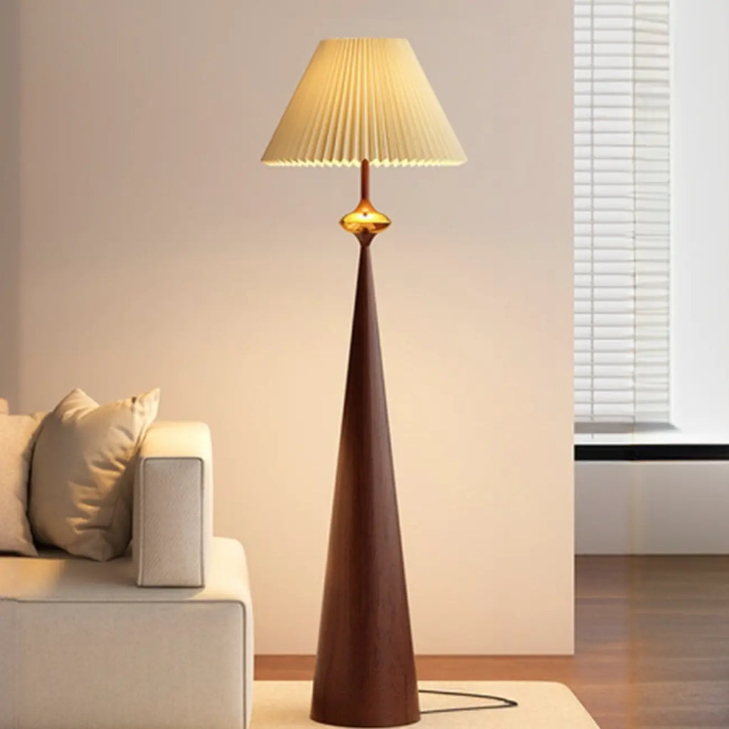 Contemporary Tapered Metal Floor Lamp Fabric Shade