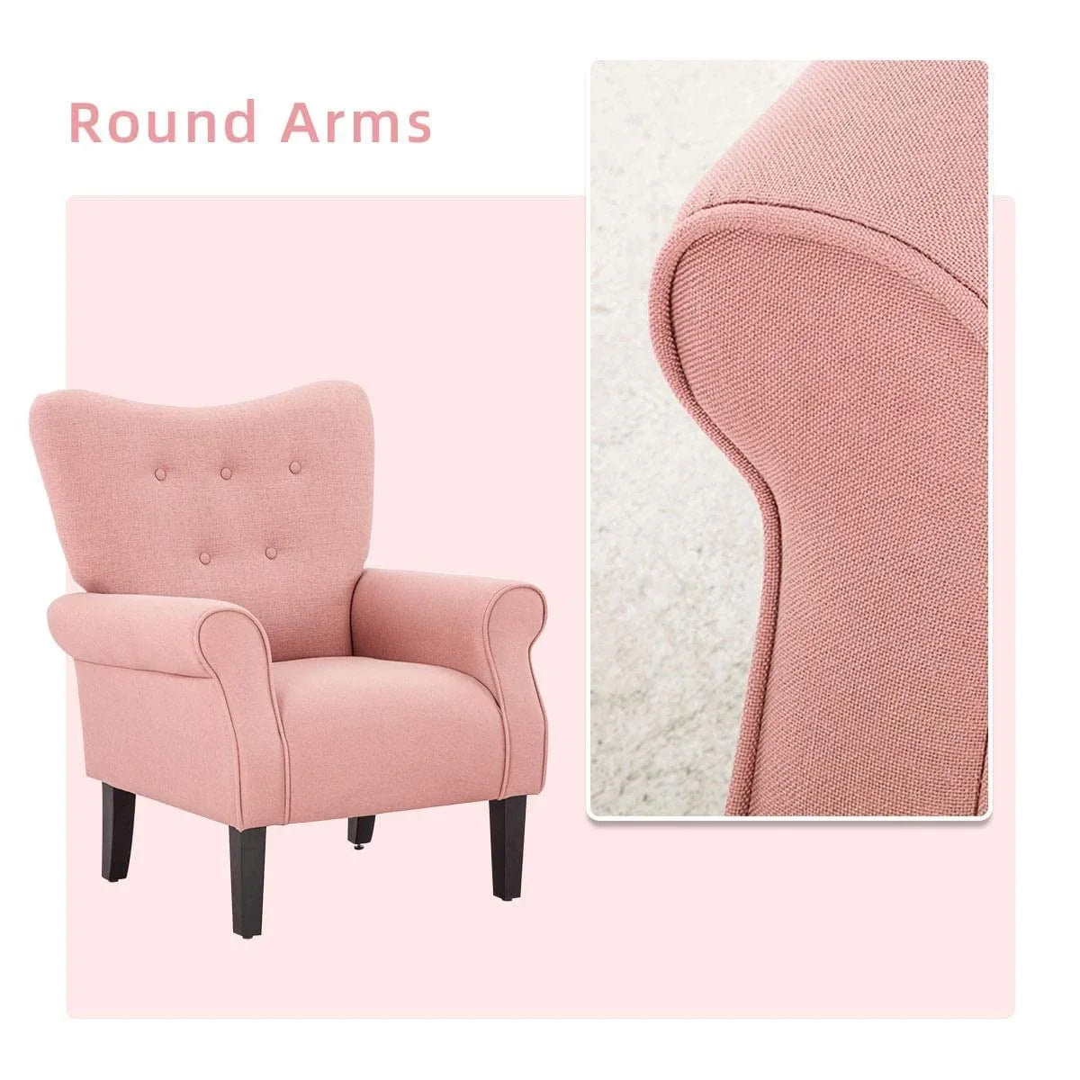 Erommy Modern Accent Chair, High Back Armchair, Upholstered Fabric Button Single Sofa with Wooden Legs for Living Room