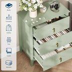 2Pcs Fluted Wood Nightstands, 27.5 Wide 3-Drawer Dresser Set, Modern Bedside Tables, Chest of Drawers for Bedroom, Living Room