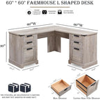 60 Farmhouse L Shaped Executive Desk, Wood Corner Desk, Computer Desk