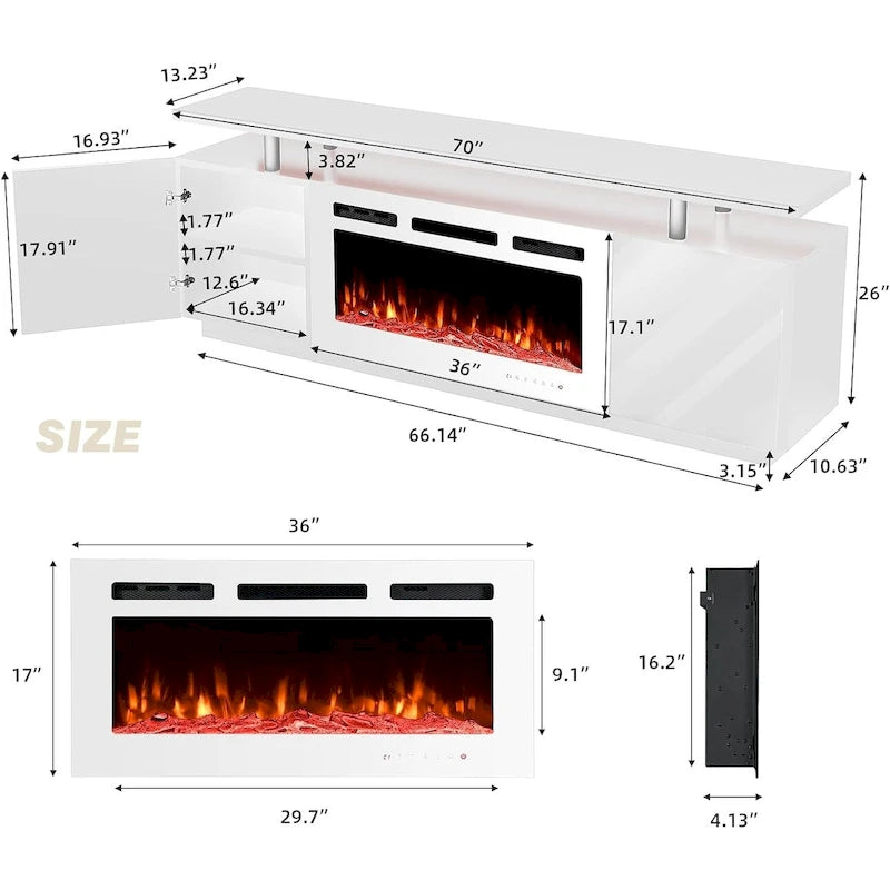 36 Electric Fireplace TV Stand, Entertainment Center & TV Console for TVs up to 80, Modern Fireplace Heater for Living Room