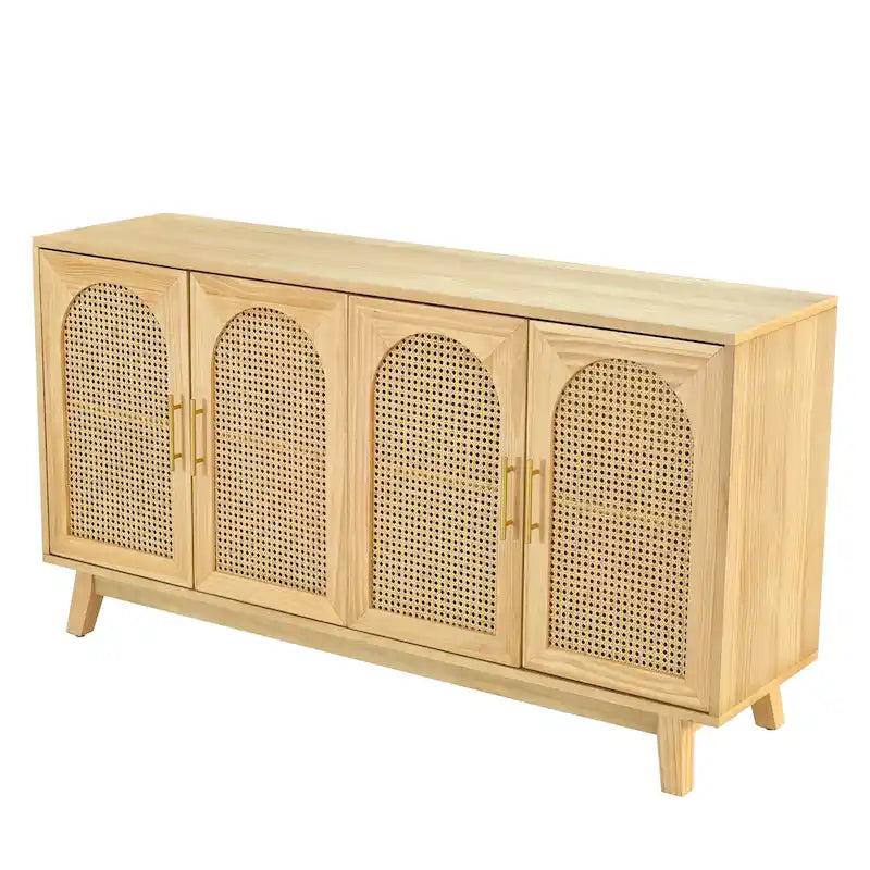 4-Door Cabinet with Rattan Doors