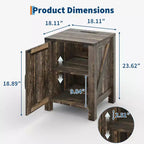 2Pcs Farmhouse Nightstand with Charging Station, Rustic Barn Door Bedside Table with Adjustable Shelf, Small End Table for Bedroom and Living Room