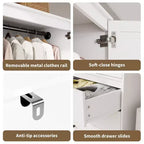 COZONY Armoire Wardrobe with 3 Drawers & 2 Doors, Modern Wooden Closet Cabinet for Bedroom, Heavy Duty White Standing Armoire