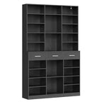 Black/White 9-Tier Bookcase with 3 Drawers, Adjustable Shelves