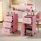 Manicure Table Nail Desk Station with Dust Collector, Locking Castors, Wrist Cushion & Storage for Home, Nail Tech & Beauty Salon