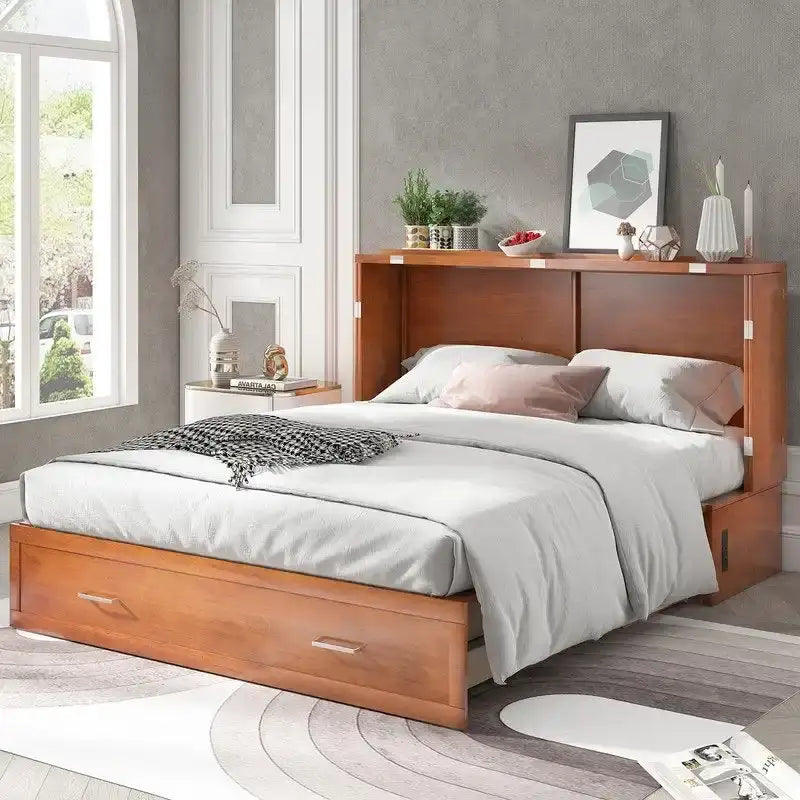Mixoy Murphy Bed Cabinet Bed Chest with Mattress & Drawer
