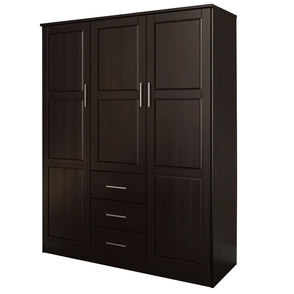 Palace Imports 100% Solid Wood Cosmo 3-Door Wardrobe Armoire with Solid Wood or Mirrored Doors