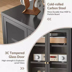 Bekrvio Metal Media Cabinet, 4-Tier Stereo Cabinet with Glass Doors & Adjustable Shelves, Audio AV Rack with Cable Management