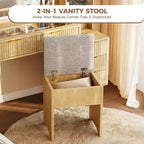 48 Fluted Makeup Vanity Desk with Mirror & LED Lights, Charging Station, Cushioned Storage Stool for Bedroom