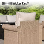 Captiva Designs Luxury Wicker Patio Conversation Fire Pit Set with Curved Armrests with Cushions