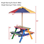 Costway 4 Seat Kids Picnic Table w/Umbrella Garden Yard Folding