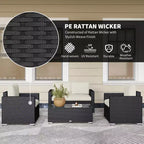 4 Pieces Rattan Sofa Set Wicker Patio Sofa Set with Loveseat Chairs Glass Top Coffee Table for Garden Outdoor