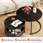 GALAXHERO Set of 2 Nesting Round Coffee Tables - 31.5 Center Tables with Storage & Metal Frame for Living Room/Apartment