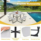 Costway Outdoor 8-person Round Picnic Table Bench Set with 4 Benches & Umbrella Hole Black/Grey/Green/White