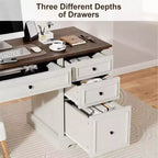 60 Farmhouse Executive Desk for Home Office - Wooden Writing Desk with Drawers, Cabinet Storage, Rustic Home Office Desk for Work Study