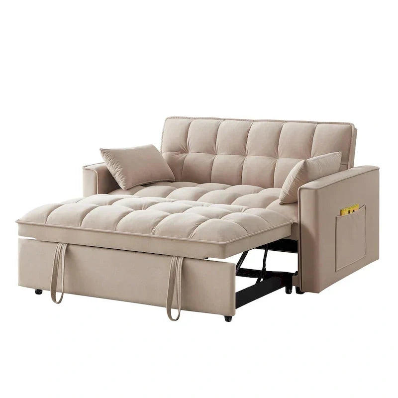 4-in-1 Pull-Out Sleeper Sofa Bed - Loveseat in Velvet -Convertible Couch Bed with Reclining Backrest,2 Side Pockets