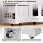 Kitchen Island w/Drop Leaf, 3 Drawers & 5 Open Side Racks, Rolling Kitchen Cart w/ 2 Tempered Glass Cabinet Doors & Power Outlet
