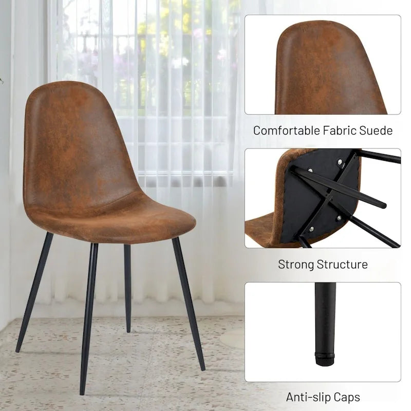 Dining Chair Set of 4 Suede Fabric Side Seating with Black Metal Legs
