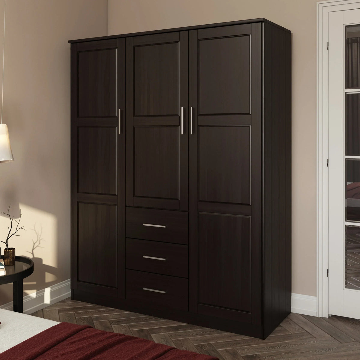 Palace Imports 100% Solid Wood Cosmo 3-Door Wardrobe Armoire with Solid Wood or Mirrored Doors