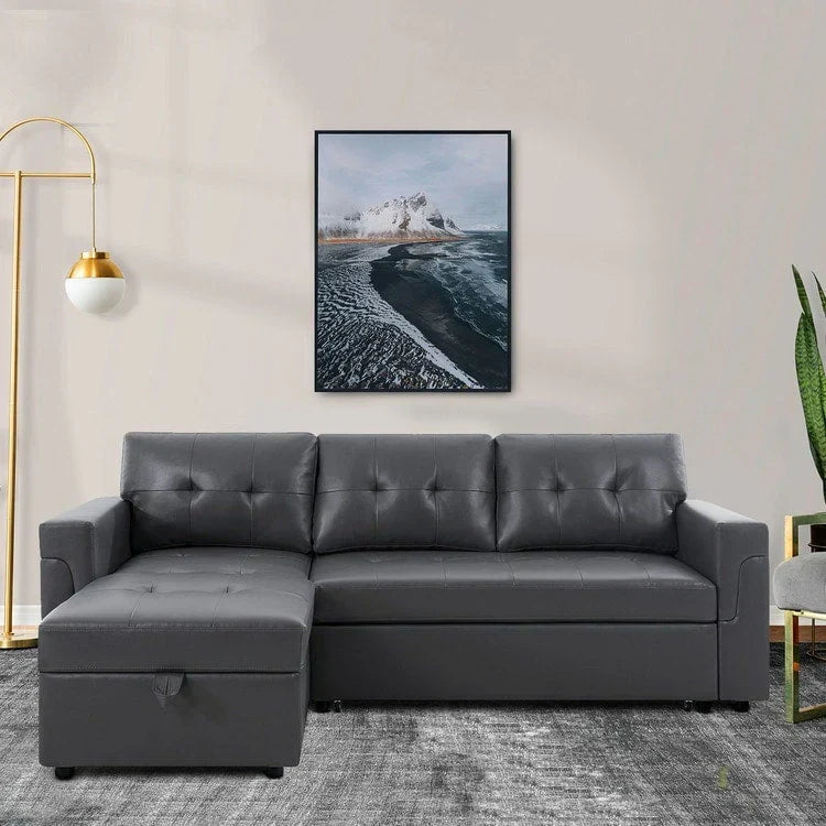 Convertible Reversible Sectional Sofa with Pull-Out Sleeper Bed, Hidden Storage Chaise, and Durable Legs