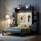 Luxystar Queen Murphy Bed with Storage Shelves, 4 Drawers and Lights