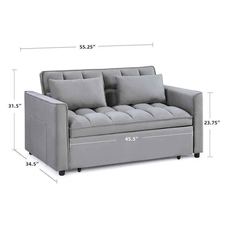 Classic 55 Width Pull Out Tufted Convertible Loveseat Sleeper Sofa Bed - 55W x 68L x 20H