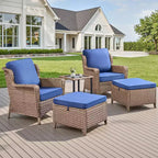 GDFStudio Halston Outdoor Wicker Chat Set with Cushions and Side Table