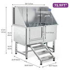 50 W Stainless Steel Adjustable Pet Grooming Tub with Steps Ramp