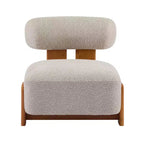 Modern Boucle Accent Chair with Rolled Backrest, Solid Wood Frame, Upholstered Accent Seating for Living Room, Bedroom, or Office