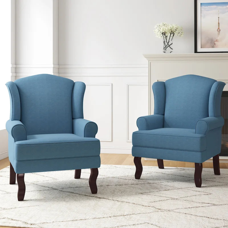 2 Set Traditional Wingback Accent Chairs Upholstered Armchair