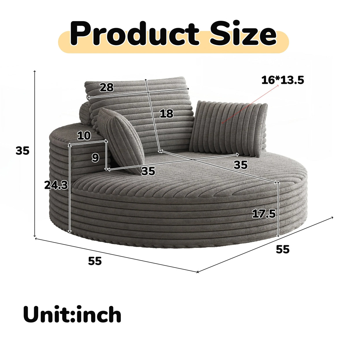 Corduroy Chenille Foam Single Swivel Chair