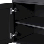 Black + Dark Walnut Farmhouse TV Entertainment Center with Bookshelves & Tempered Glass Doors for TVs Up to 70