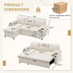 80 L-Shaped Sofa Couch Bed, Sofa Sleeper with Pull Out Bed, Reversible Sleeper Sofa Bed