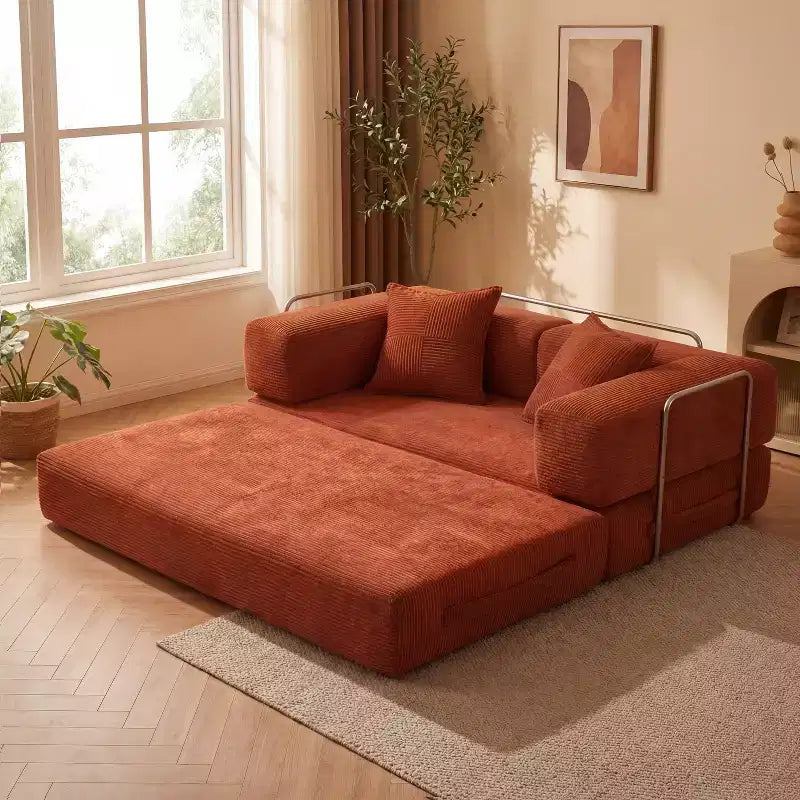 Dyonery 65-in five-in-one folding floor sofa bed, convertible into a double bed sofa bed, with a fixed metal frame, corduroy