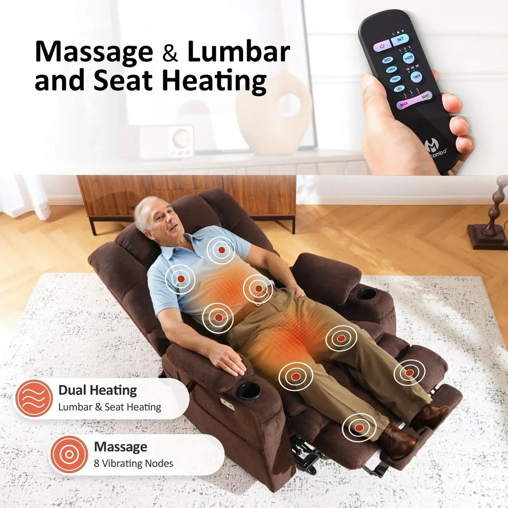 MCombo Large-Wide Dual Motor Power Lift Recliner with Massage and Dual Heating for Big and Tall Elderly, Fabric R7635