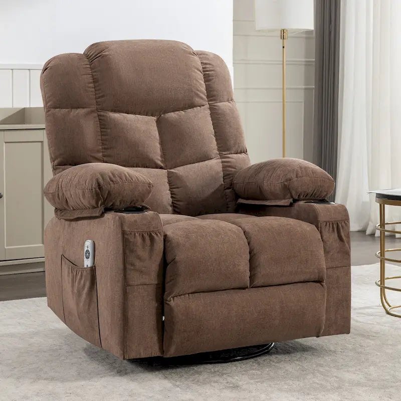 Grey Oversized Recliner with Heat and Massage, 150 Recline, 30 Rocking, USB Charging, and 2 Cup Holders