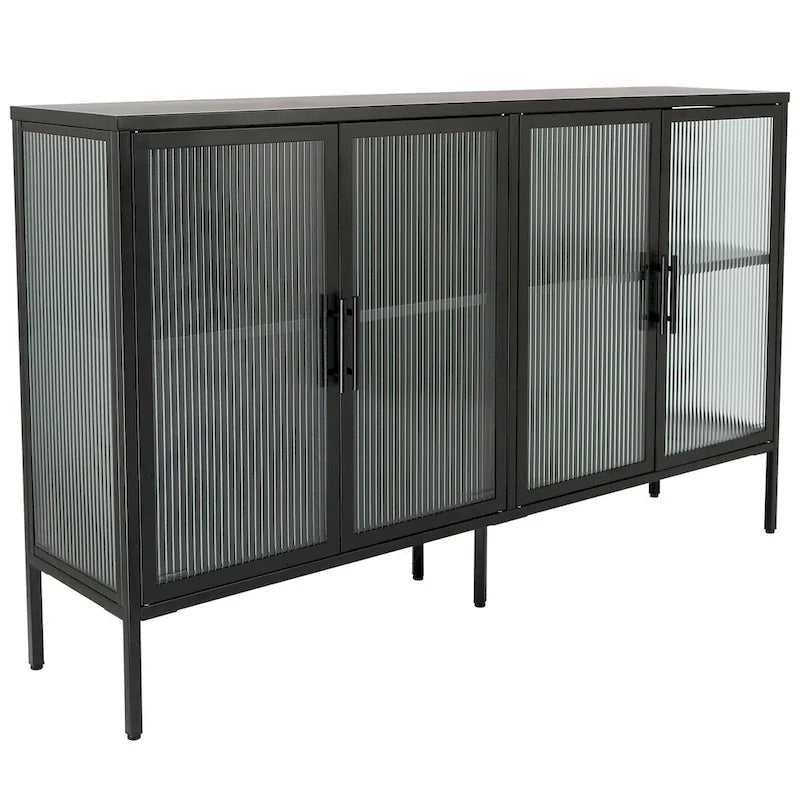 Metal Tempered Glass Cabinet with Adjustable Shelf
