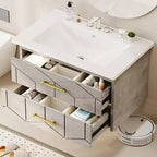 Modern Floating Bathroom Vanity Set with Basin - Wall-Mounted Cabinet with Soft-Close Storage Drawer and Gold Handle, 24 or 30 Size