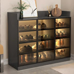 Led-lit Shoe Cabinet with Adjustable Shelves Transparent Doors