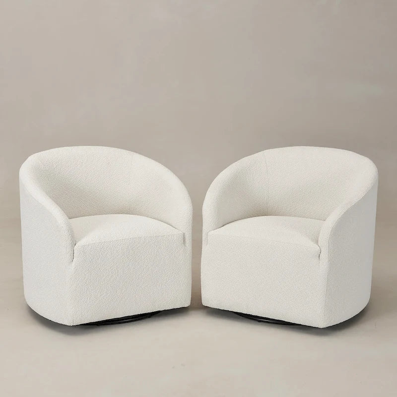 KINWELL 32 W Boucle Upholstered Swivel Barrel Armchair (Set of 2)