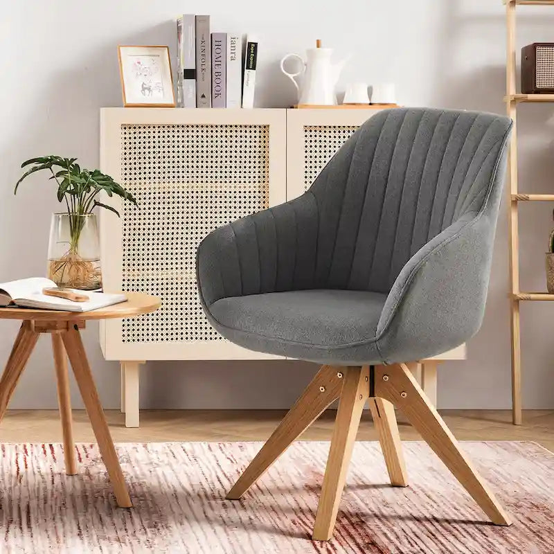 Modern Home Office Swivel Arm Accent Chair with Wood Legs