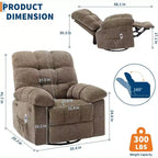 Massage Recliner Chair with Heat - 360 Swivel Rocker, Oversized Single Sofa w/ Vibration, USB & Storage Pockets for Living Room/Bedroom