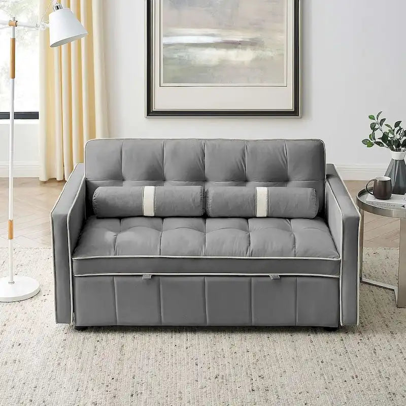 Velvet Multi-Functional Pull-Out Sofa Bed Adjustable Reclining Backrest With Pillows - N/A