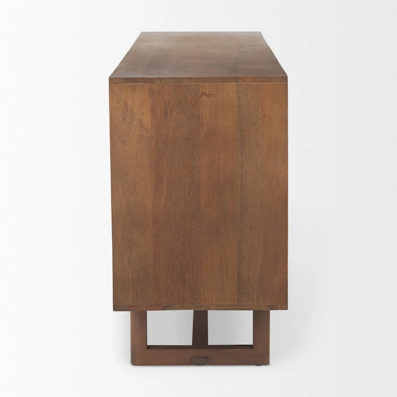 Grier Light Brown Solid Wood with Cane 4 Door Sideboard - 72.0L x 18.0W x 31.0H