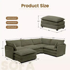 Modern 113.4D*79.13W Oversized Corduroy Modular 5-Seat Sectional Sofa Set with Ottoman U Shaped Sofa Couch with Corner Sofa,HYLEORY